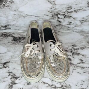 Sperry | Boat Shoes Top Sider Slide Ons | Silver Sequins | Women's | 7M